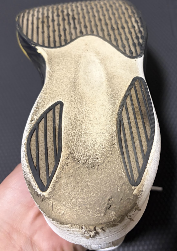 HyperwarpPureのアウトソールの摩耗具合(72km時点)