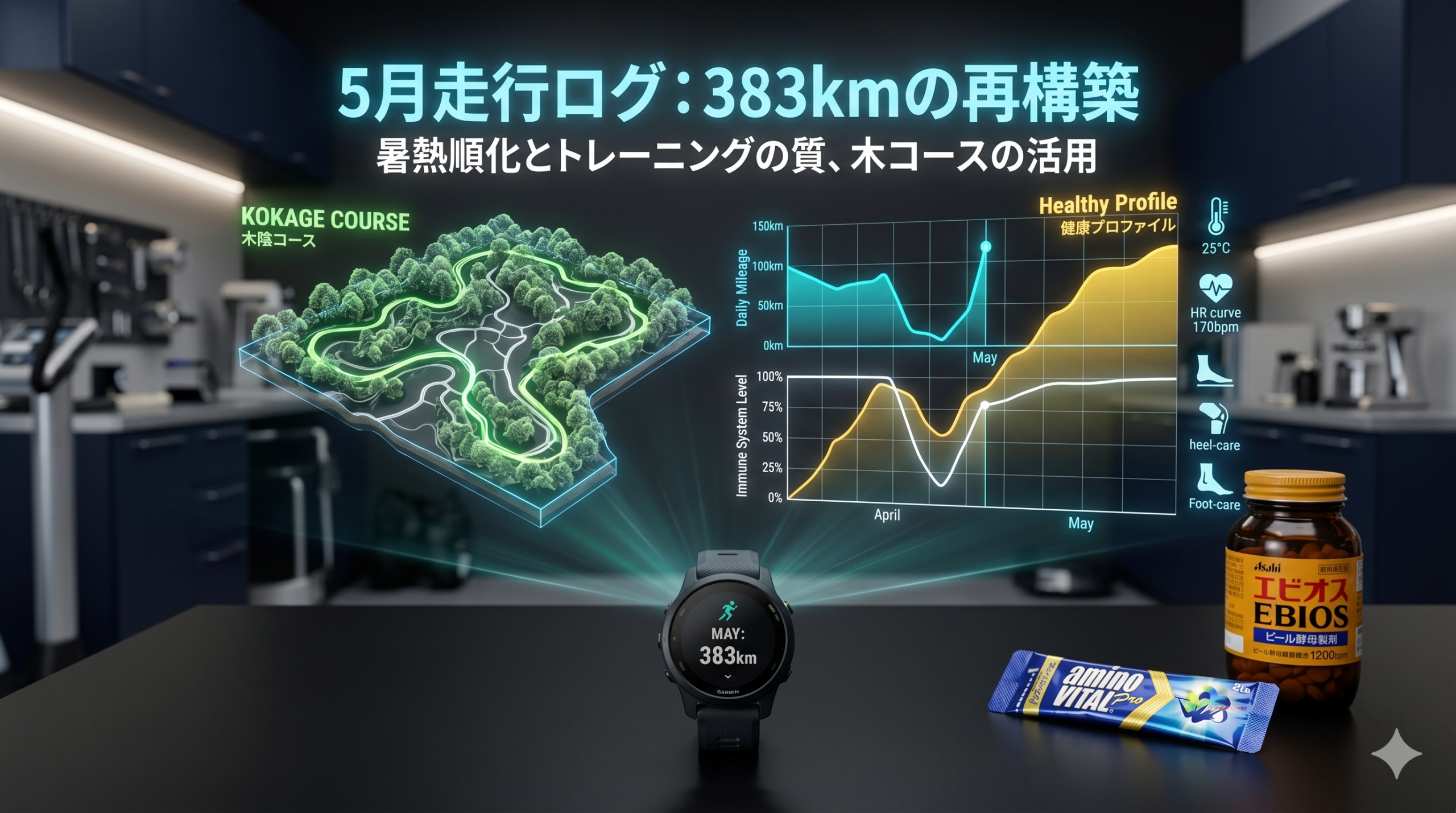 2026年5月の走行結果：383km——風邪明けの「再構築」と木陰コースで守った夏の土台
