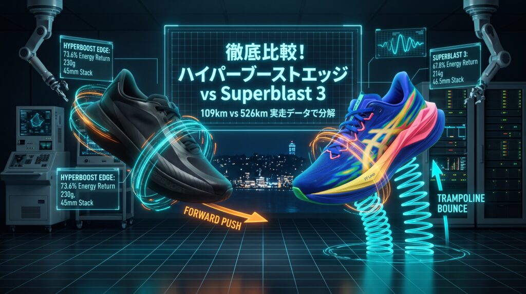 【2足比較】ハイパーブーストエッジ vs スーパーブラスト3：ロング走はSB3、上げる日はEdge。週135kmランナーが引いた使い分けの境界線