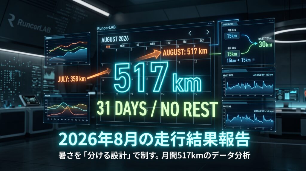 2026年8月の走行結果：517km・7本の20km——30km走をしないまま距離を159km増やした夏の設計図